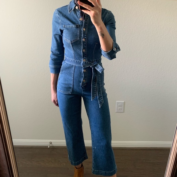 7 for all Mankind vintage cropped denim jumpsuit - Picture 13 of 15